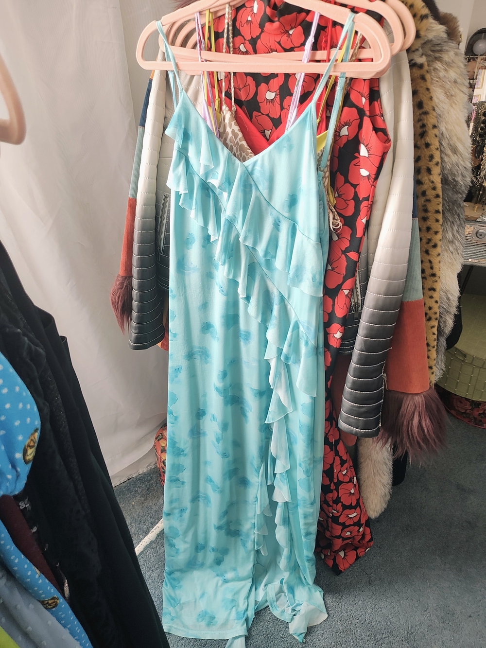 Source Unknown Aqua Ruffle Maxi Dress